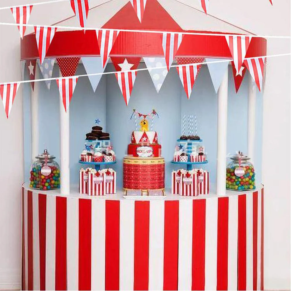 10/30M Carnival Theme Party  Flag Decorations White Striped Pennant Triangle Bunting For Circus Birthday Party Decoration