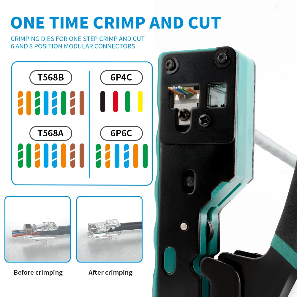 أداة تجعيد RJ45 RJ12/11 أداة تجعيد ذو طيات المكشكش من خلال إيثرنت لموصلات Cat6 Cat5 Cat5e RJ45