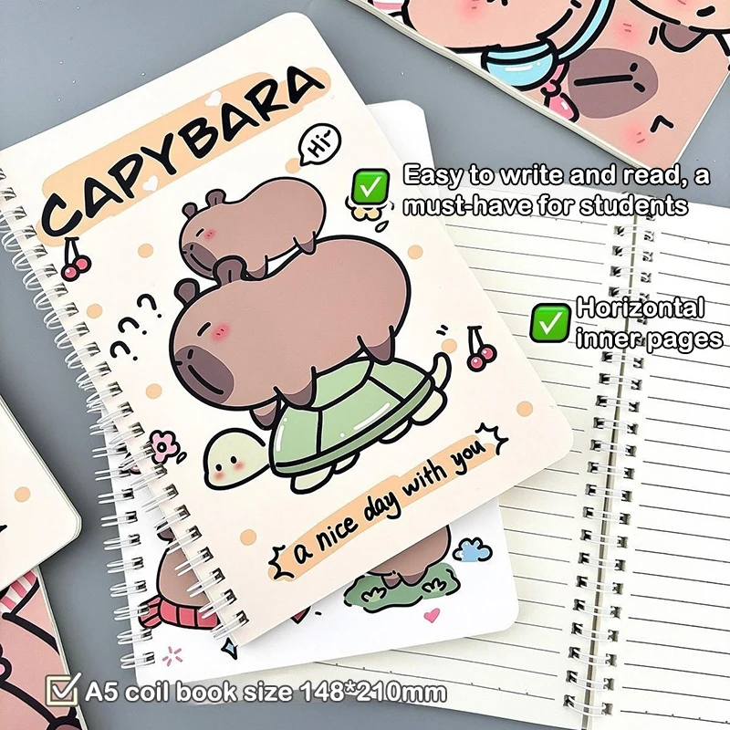 การ์ตูน Kawaii Capybara A5 Coil โน้ตบุ๊คหนังสือออกกําลังกายน่ารัก Notepad ไดอารี่เครื่องเขียนโรงเรียน