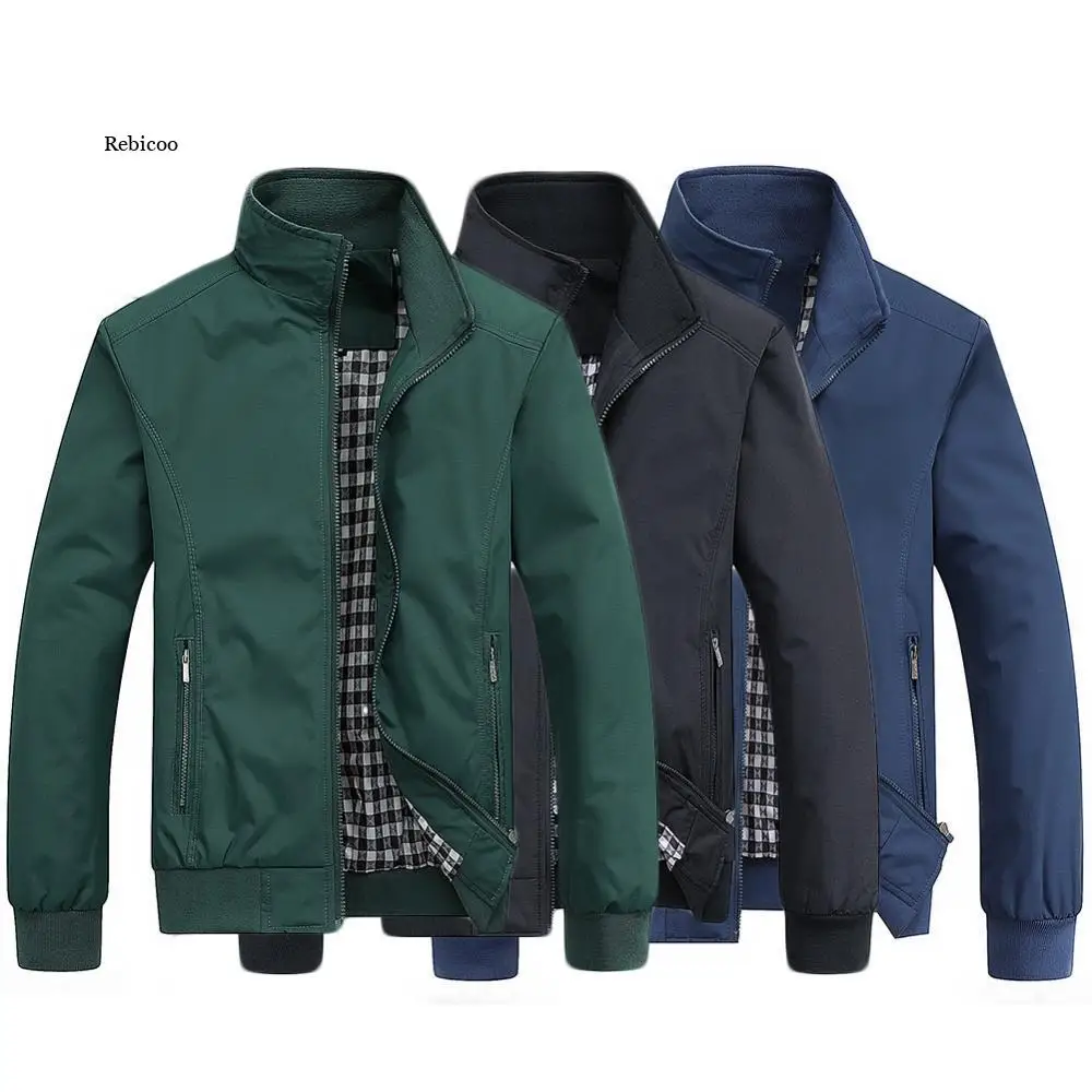 

Men Solid Color Stand Collar Zipper Pocket Slim Bomber Jacket Coat Sportswear