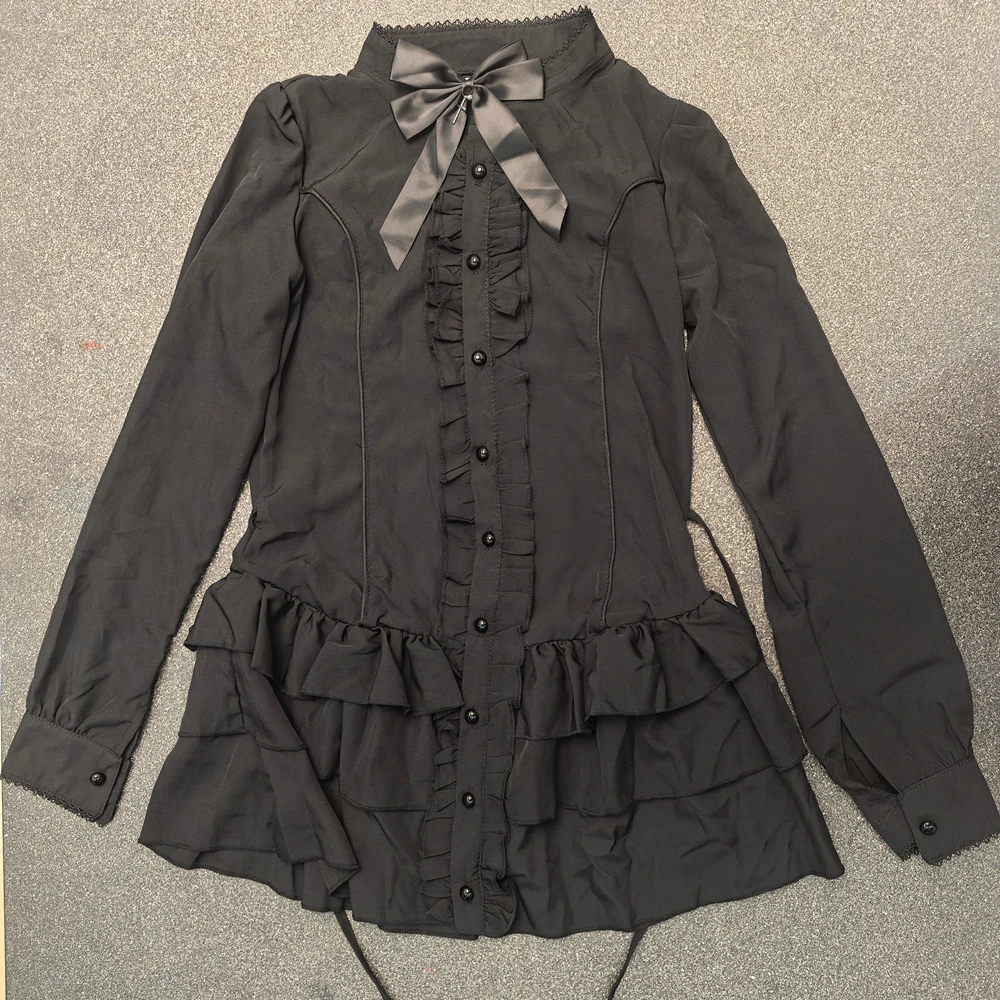 Damen Gothic Mini-Kleid Vintage Spitze Y2k Knopfdesign Streetwear Lolita Slim Kleid Kurzarm Elegantes Kleid Spicy Girls – Detail 11