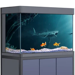 Aquarium Background Sticker -  Sea Beast Shark Diver HD Poster Decoration - for 5-60 Gallon Fish Tanks Reptile Habitat