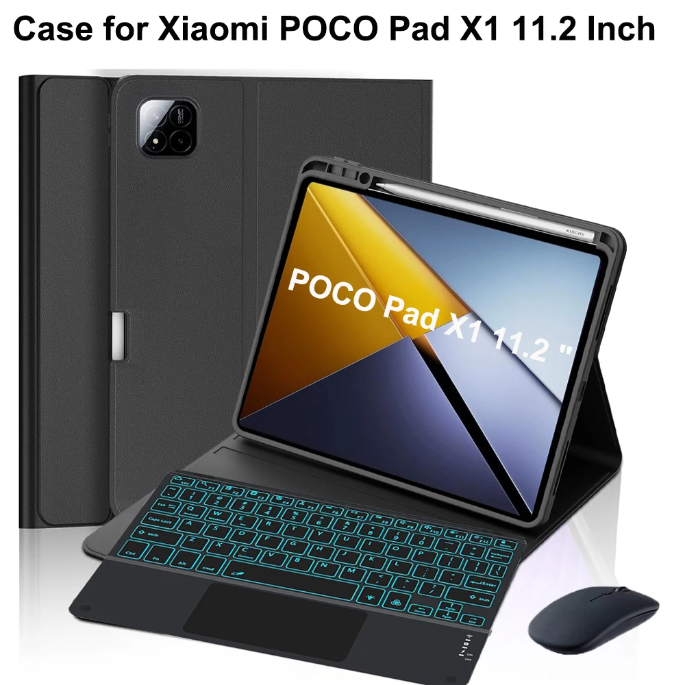 Case for Xiaomi POCO Pad X1 11.2 Inch, Bluetooth Keyboard Case for POCO Pad X1 11.2