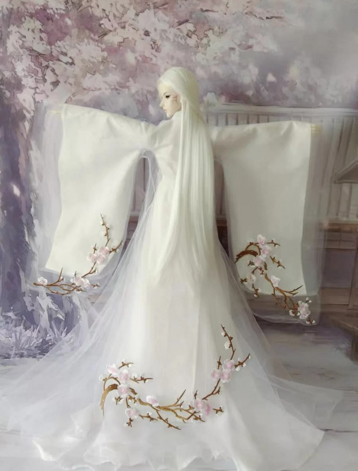 

Совершенно новое платье BJD, одежда Uncle 70, белое пальто с вышивкой из чистого хлопка, двухслойное длинное платье большого размера, бесплатная доставка