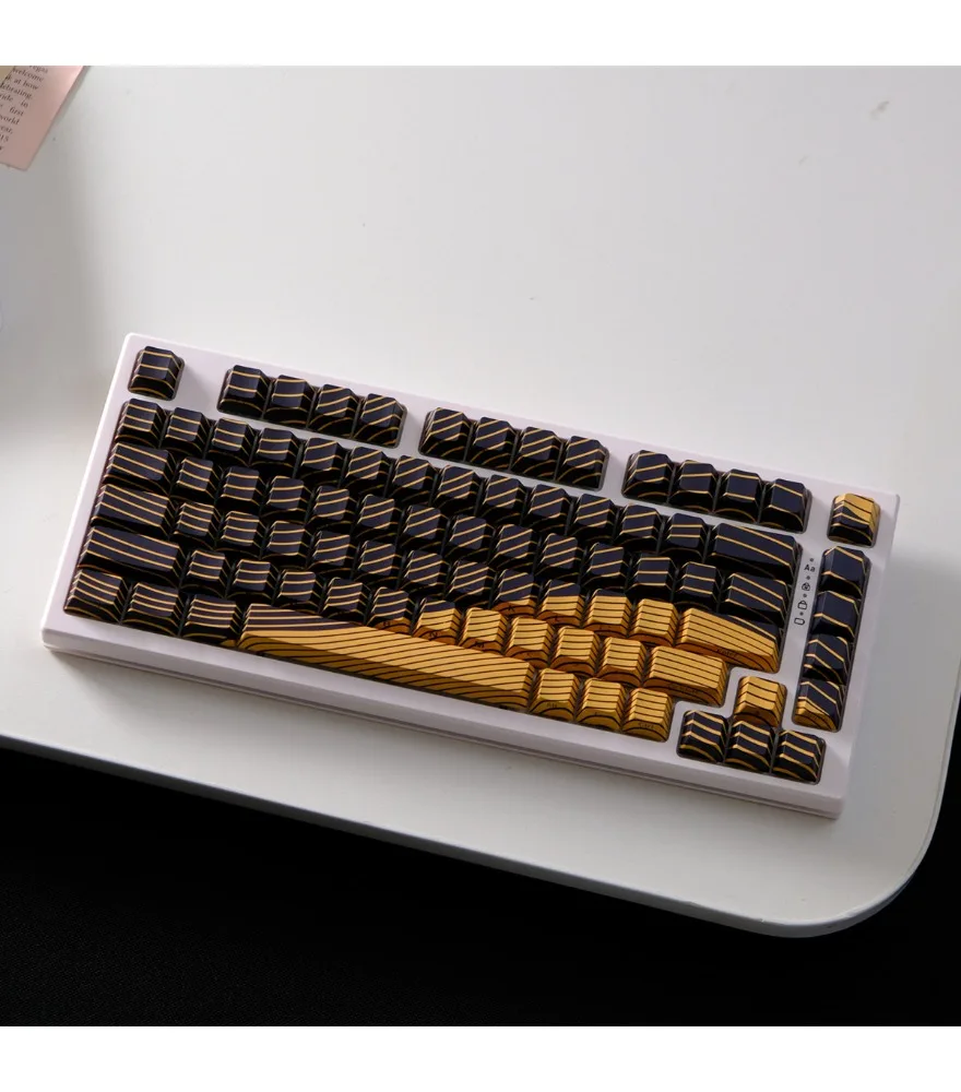 

Black gold wave-engraved side-engraved translucent keycaps PBT sublimation mechanical keyboard caps wooting Meijiashi