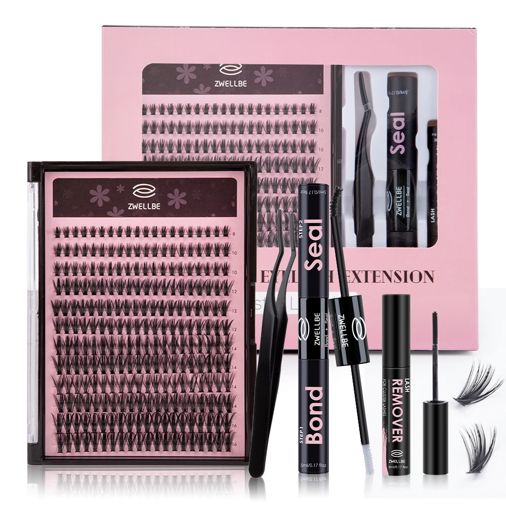 DIY Eyelash Extension Kit at Home, 240PCS 40D Individual Lashes Kit Natural Lash Clusters Wispy Lash Kit with Lash Glue Makeup