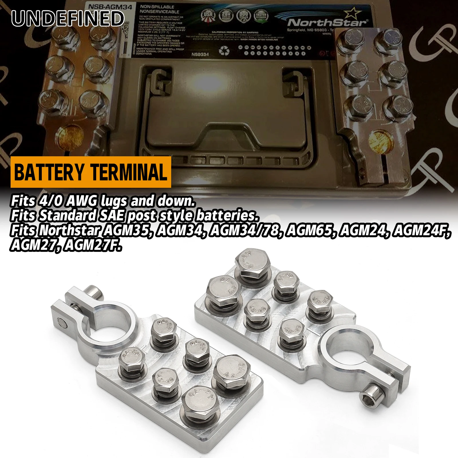 Terminal de bateria multiconexão para áudio de carro, 2 peças, 6 pontos, terminal plano, adequado para baterias padrão sae post estilo, alumínio