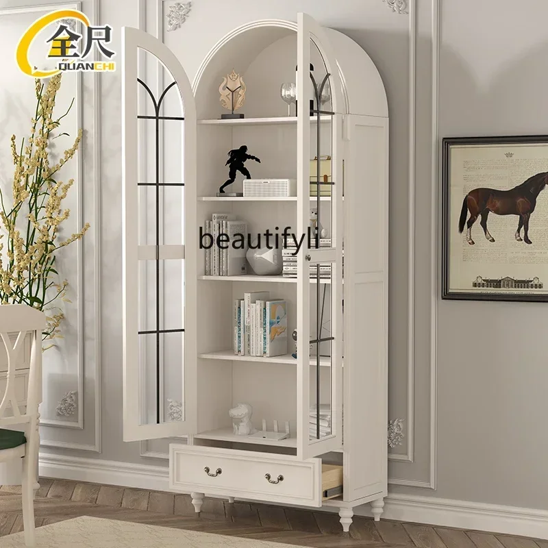 

Q Solid wood 50/80cm 1m American glass door bookcase shelf with door dust lockerhy