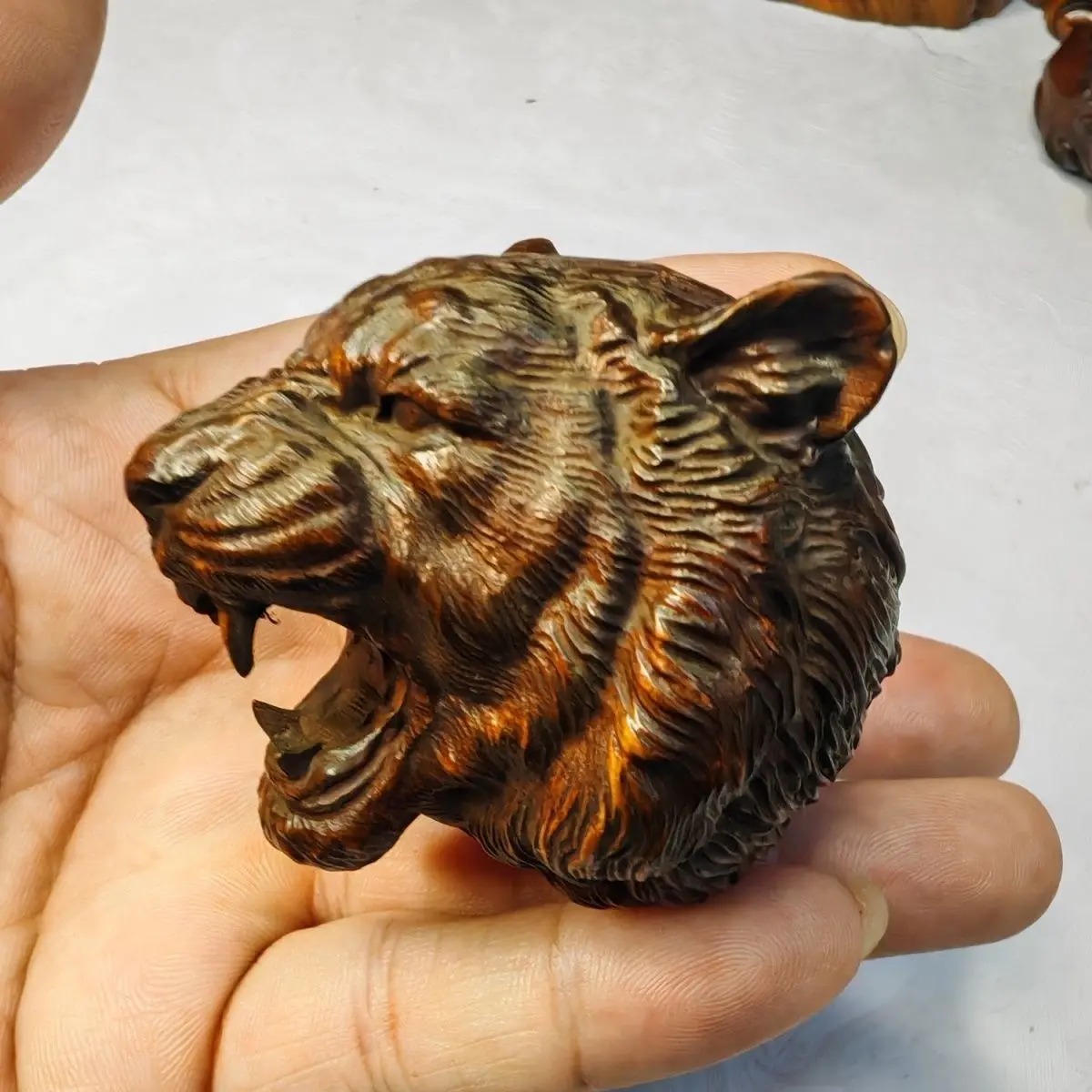 Винтажная статуэтка тигра из самшита с летящими крыльями, традиционный талисман удачи, украшение для дома и офиса