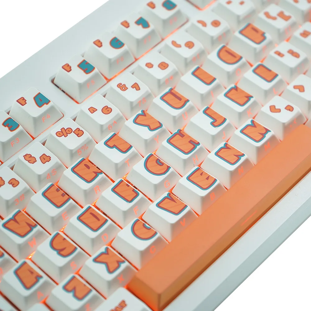 Cherry height side engraved translucent keycaps heat sublimated large font  retro style, suitable for mechanical keyboards