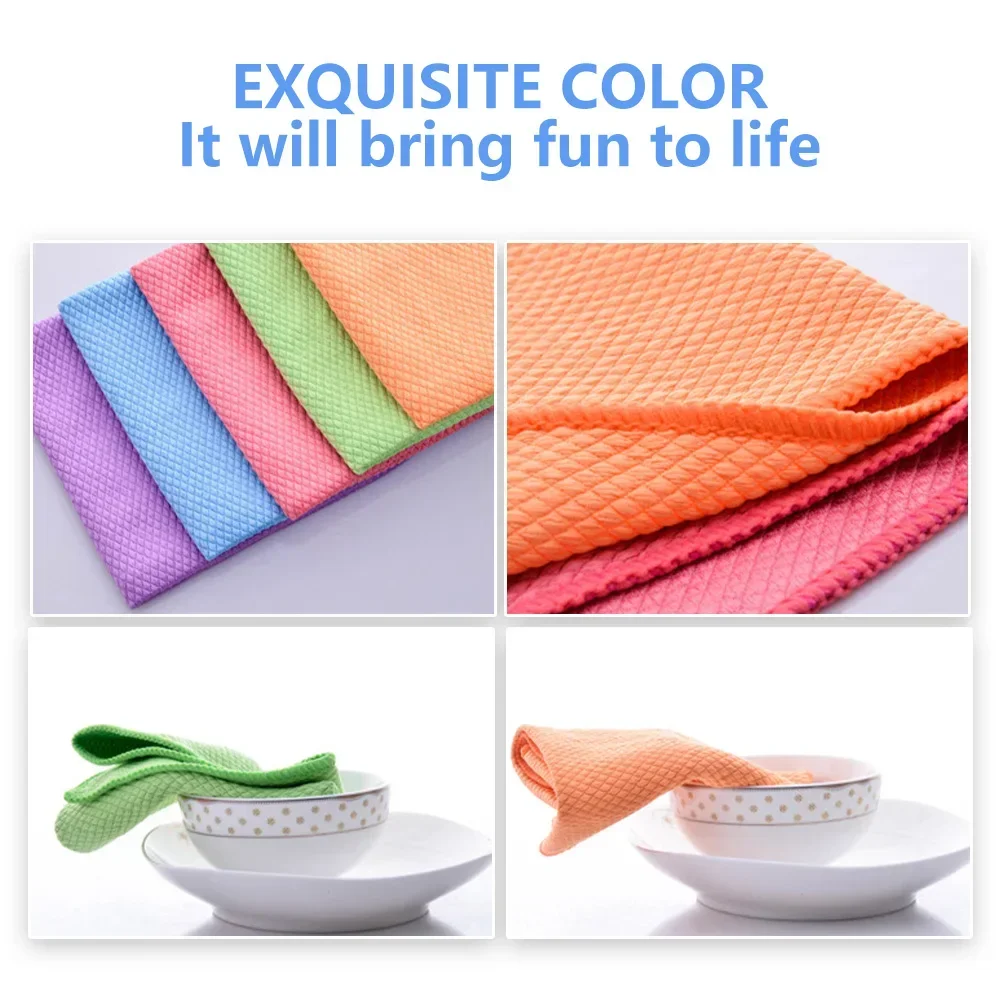 Lint-Free Cleaning Cloth Kitchen Cleaning Cloth Microfibre Dish Towels Fish Scale Cleaning Reusable Kitchen Wipes Soft Dishcloth