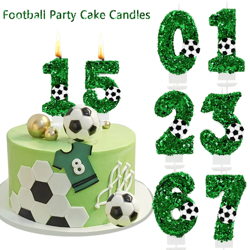 Fußball Party Kuchen Kerzen grüne Pailletten 0-9 Nummer Geburtstag Kerze Kuchen Topper Fußball Thema Geburtstags feier Dekoration
