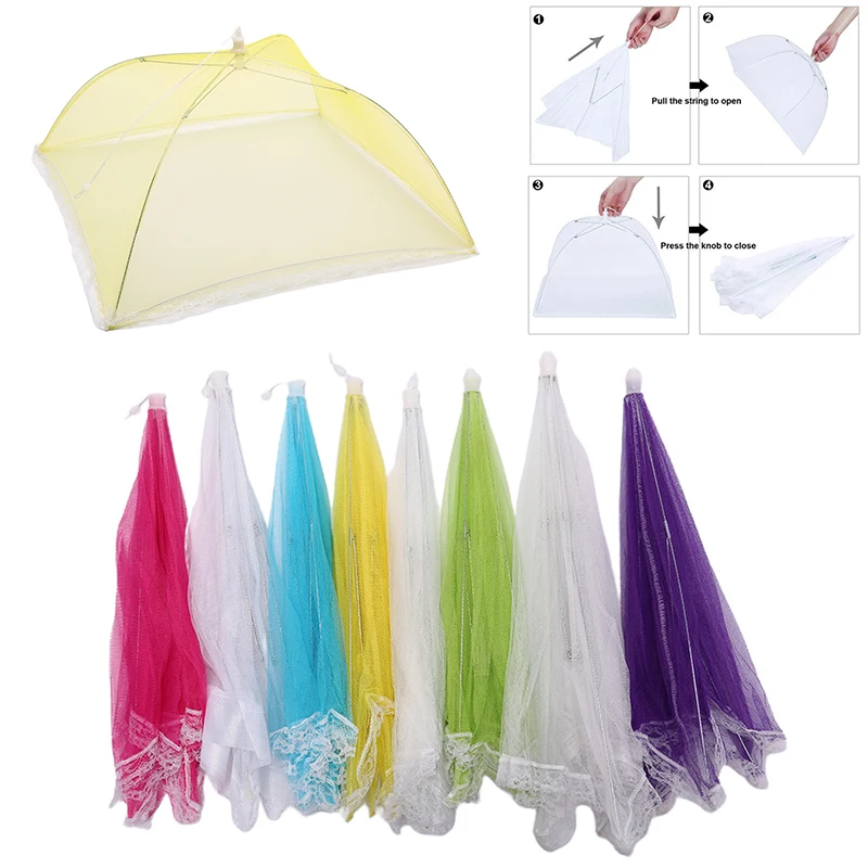 شاشة شبكية لحماية غطاء الطعام، مظلة شبكية قابلة للطي، غطاء طعام للنزهات والمطبخ