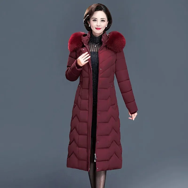 Women Jacket Mother Parkas New Winter Thick Warm Cotton Padded Jacket Long Coats Hooded Fur Collar Puffer Parkas Outwear