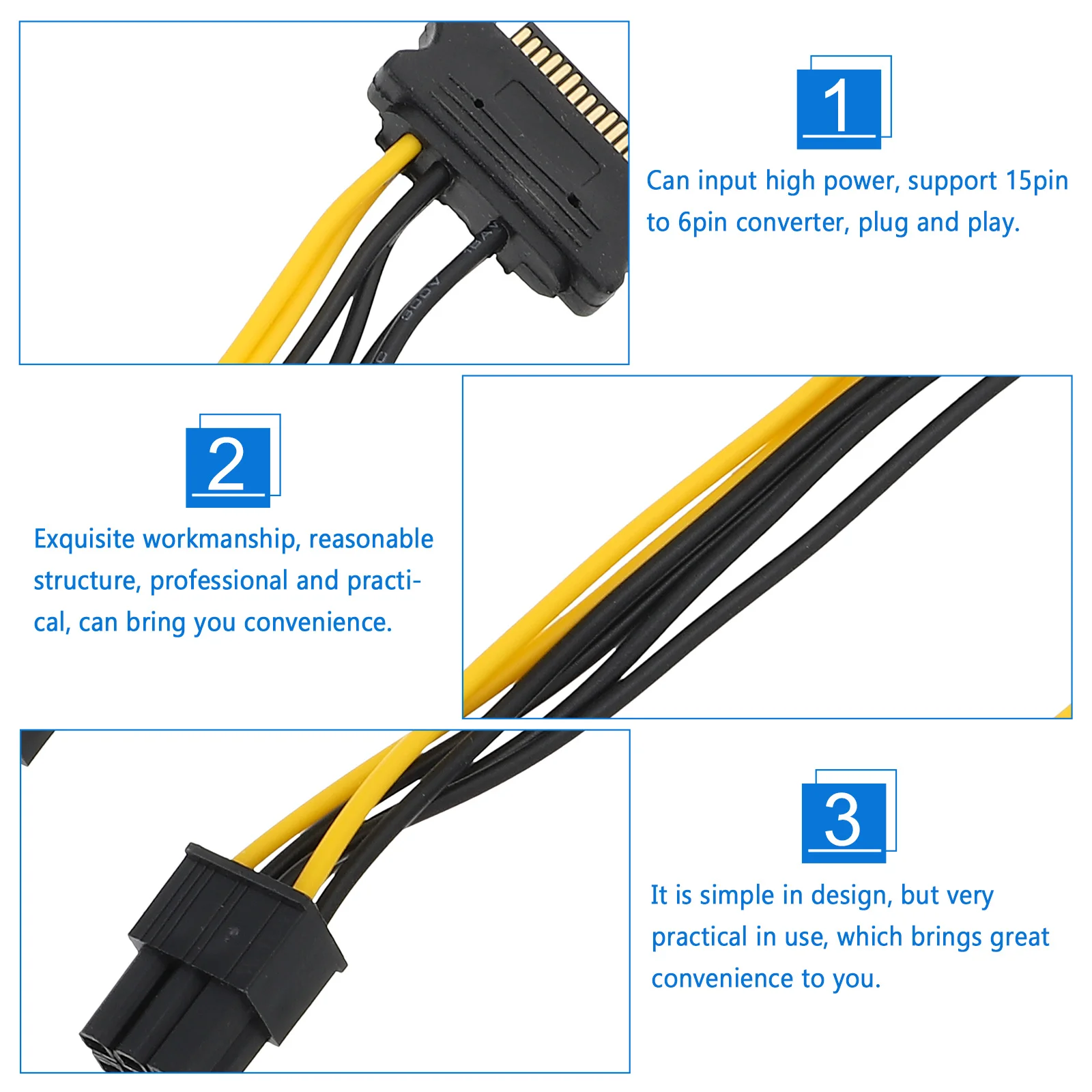 

5Pcs 15pin to 6pin Pcie Power Cable GPU Extension Cord Graphics Card Power Adapter Splitter Cable Graphics Cards Cord