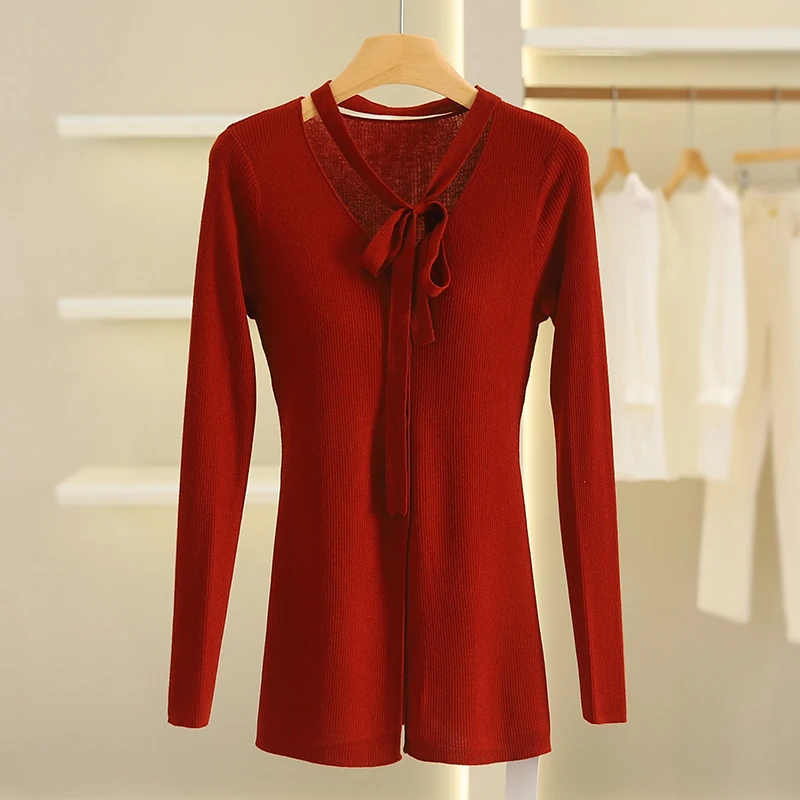 سليم صالح لون نقي محبوك سترة مفتوحة المرأة Faion تخفيف Sle زر واحد التعادل الخصر الخامس Ne Long Sve سترة #3