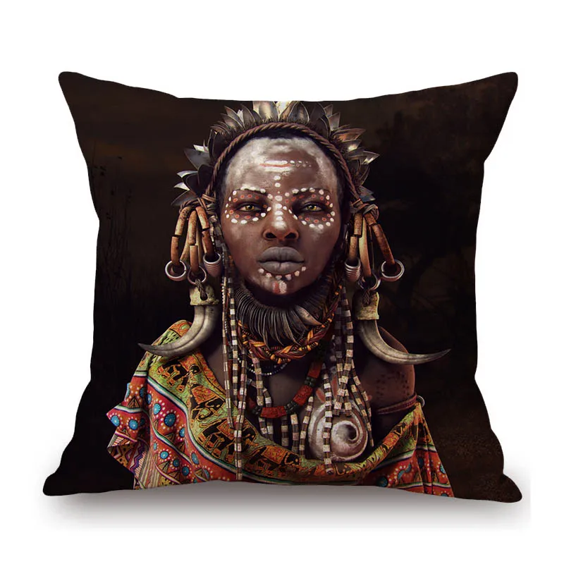 Traditional African Totem Africa symbol Art Black Woman Girl Exotic Decoration Sofa Pillow Case Cotton Linen Chair Cushion Cover