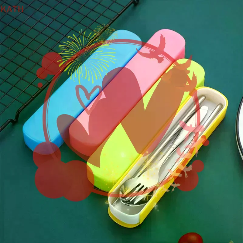 Portable Stainless Steel Cutlery Set With Case Reusable Fork Spoon Chopsticks For Travel And Camping Tableware Supplies