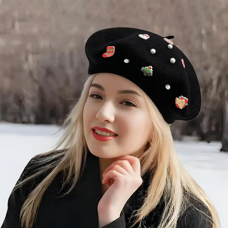 Christmas Beret Classic Woolen Beret Winter Warm Woolen Sweets Girl Christmas Beret New Year Winter Painter Hats For Girls Gift