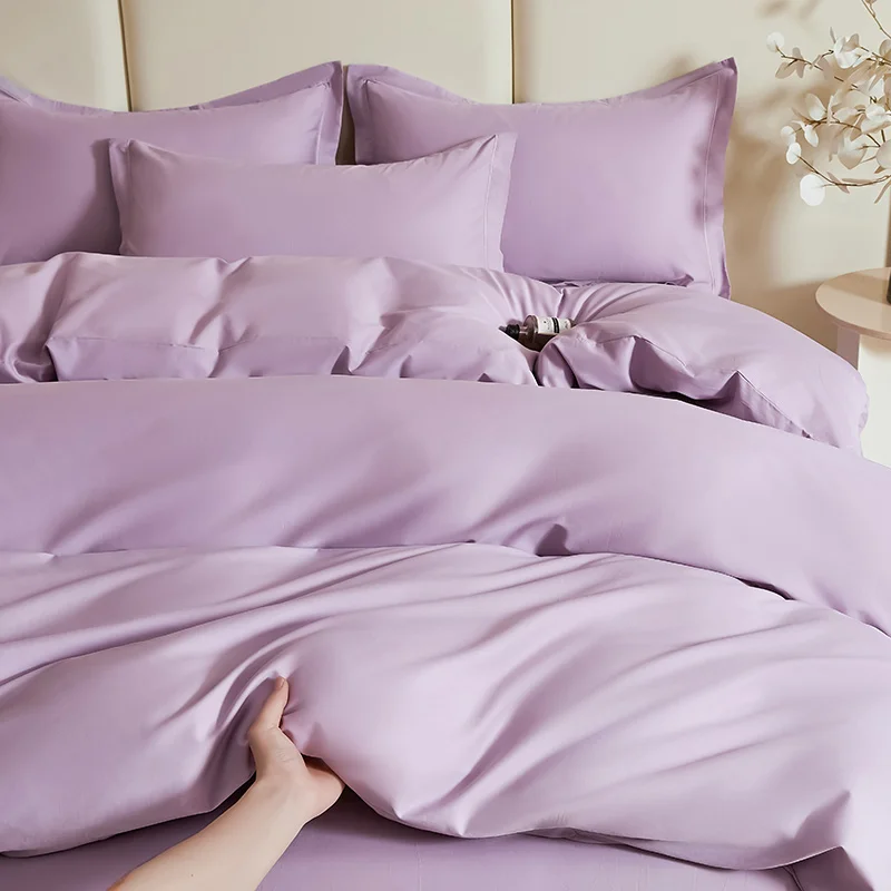 100% Cotton Solid Color Duvet Cover, Girls Women Childrens Bedroom Purple Comforter Cover, Reversible Bedding Without Pillowcase