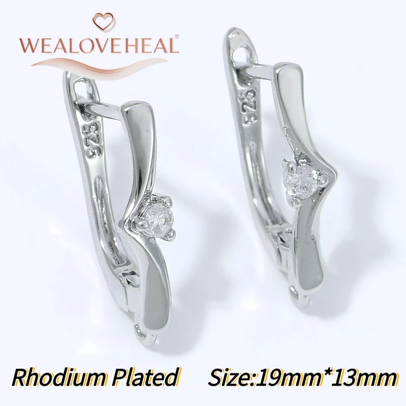 schmuckherstellung zubehör, Rhodiumplattierte Messing-Ohrringhaken mit Mikro-Pavé-CZ in Blattform und Öse, Schmuckzubehör für DIY-Herstellung von Hängeohrringen – Detail 23