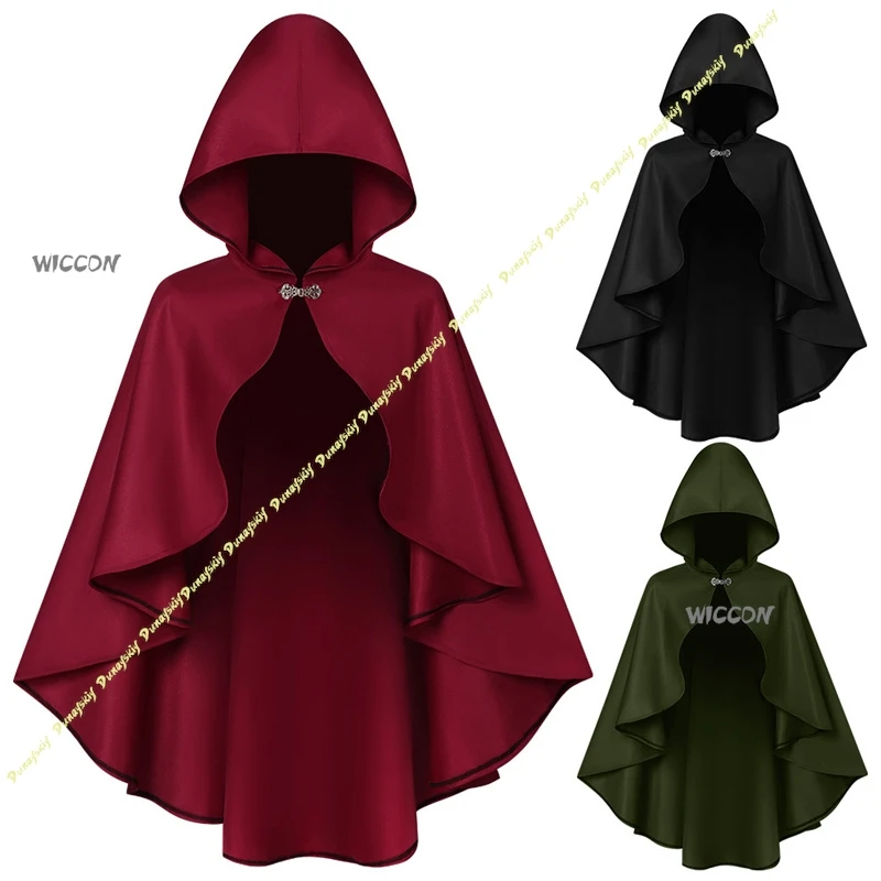

Halloween Cosplay Costume Retro Hooded Cloak Medieval Cape for Adults Stage Performance Fancy Dress Outfit