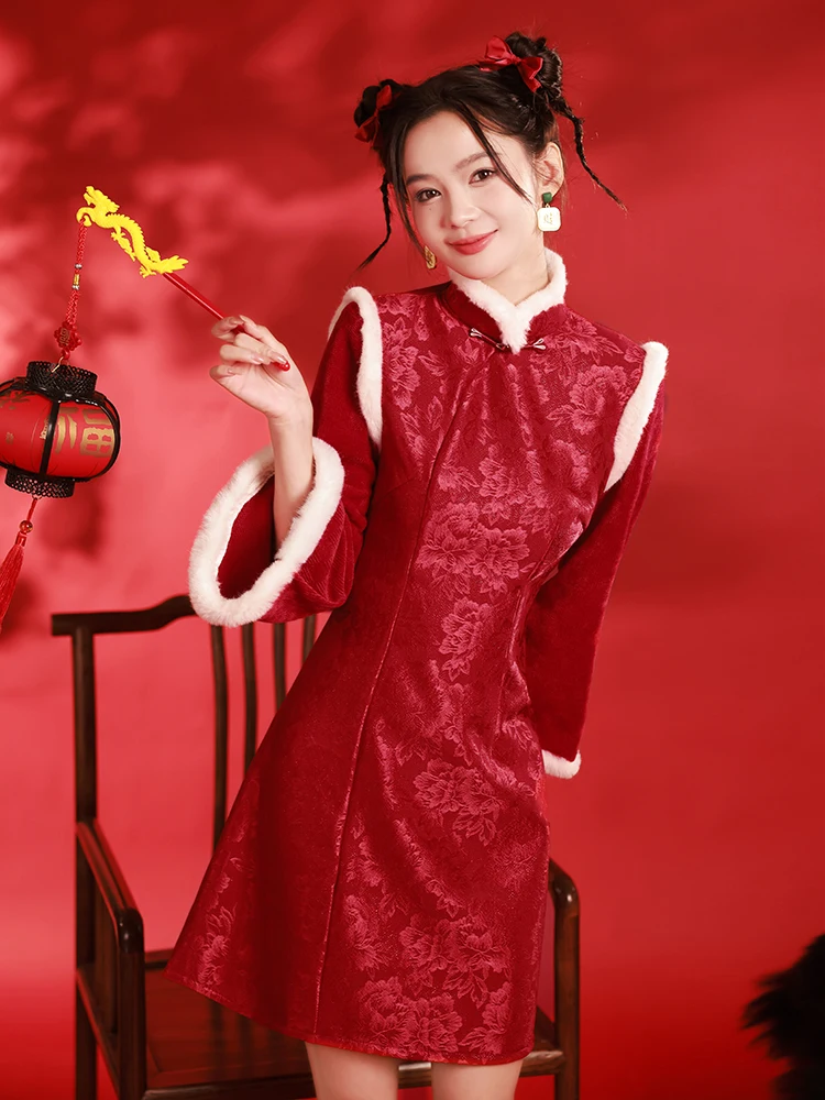 

Красное длинное платье с оборками для женщин, для свадебных торжеств, осенне-зимняя коллекция, новинка 2026 года