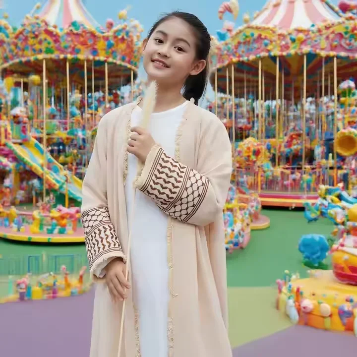 

Embroidery Kimono Cardigan for Muslim Girls Kids Abaya Islamic Jalabiya Eid Djellaba Arabic Robe Child Open Abayas Turkey Kaftan