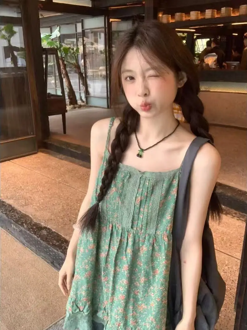 Summer Adjustable Strap Floral Embroidery Cute Forest System Top Women's Loose Fit Breathable Polyester Vest Tank Top