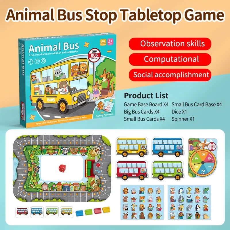 Animal bus stop computing ability training parent-child interactive puzzle board game enlightenment early education