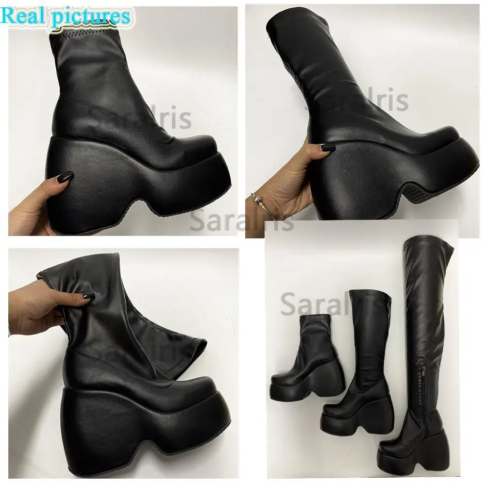 2022 New Fashion Spring Autumn Solid Ankle Boots Chunky Platform High Thick Heels Comfy Walking Gothic Street Style Women Shoes