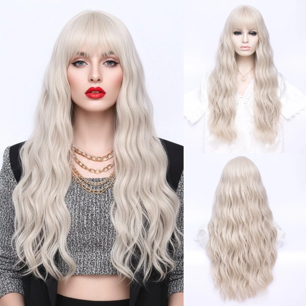 

Женский длинный волнистый бежевый парик для косплея с челкой, термостойкий, из синтетических волос, для Лолиты и Хэллоуина