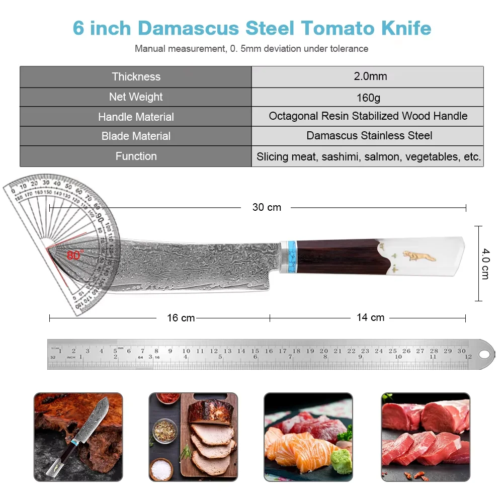 6 Inch Utility Knife,Premium Kitchen Knife Chef Knife Sharp Damascus Steel,Multipurpose Paring Knife for Fruit and Vegetable Cut