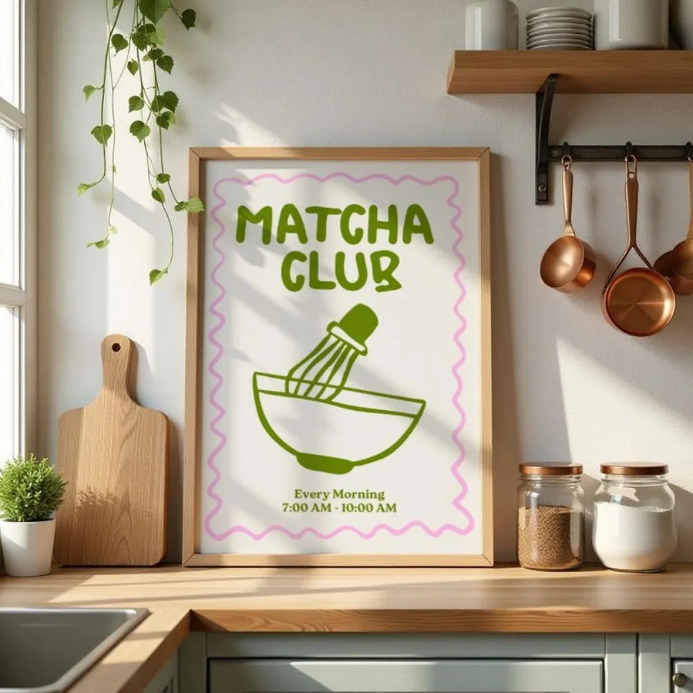 Póster de Matcha, arte de pared de cocina, impresión de Matcha Club, regalo minimalista para amantes de Matcha, impresión estética verde, descarga instantánea de cartel de té