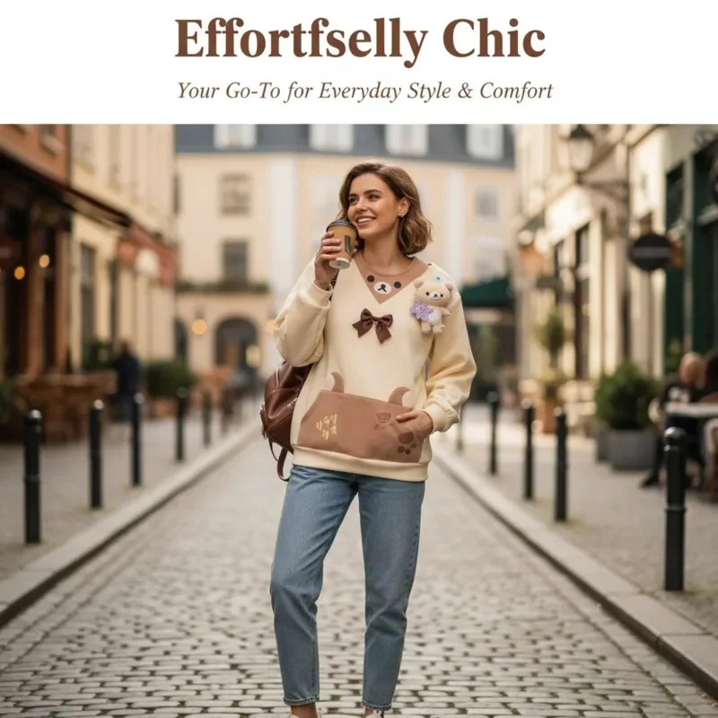 Bow Y2K Rilakkuma Top Printed Sweet Shirt Women Autumn Winter Carton Anime Cotton Long Sleeve False 2 Piece Fun Girls Top New