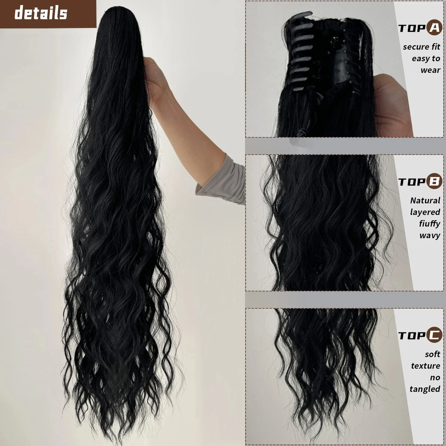 32 ”garra rabo de cavalo extensão cabelo reto onda de água clipe em extensões de cabelo macio natural multi-cor optio-preferência de presente