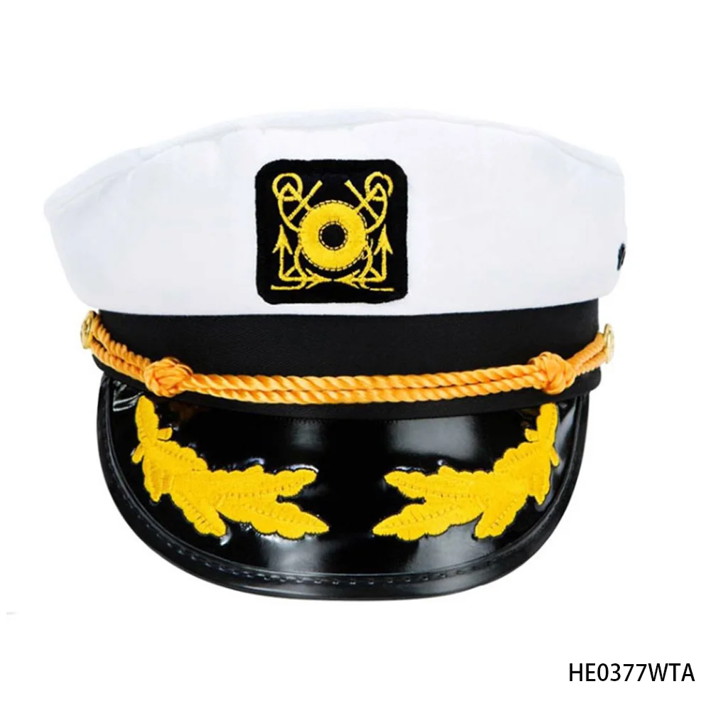 PESENAR Weißer und schwarzer Marinehut im Captain-Stil mit Emblem für Cosplay- und Kostümzubehör
