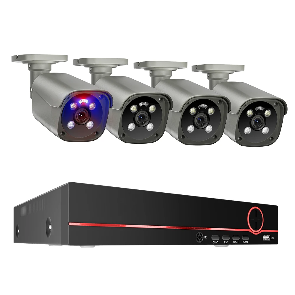 Red and Blue Light Alarm 4k 8ch Security Camera System Outdoor for 8MP poe Ip nvr Security Camera System