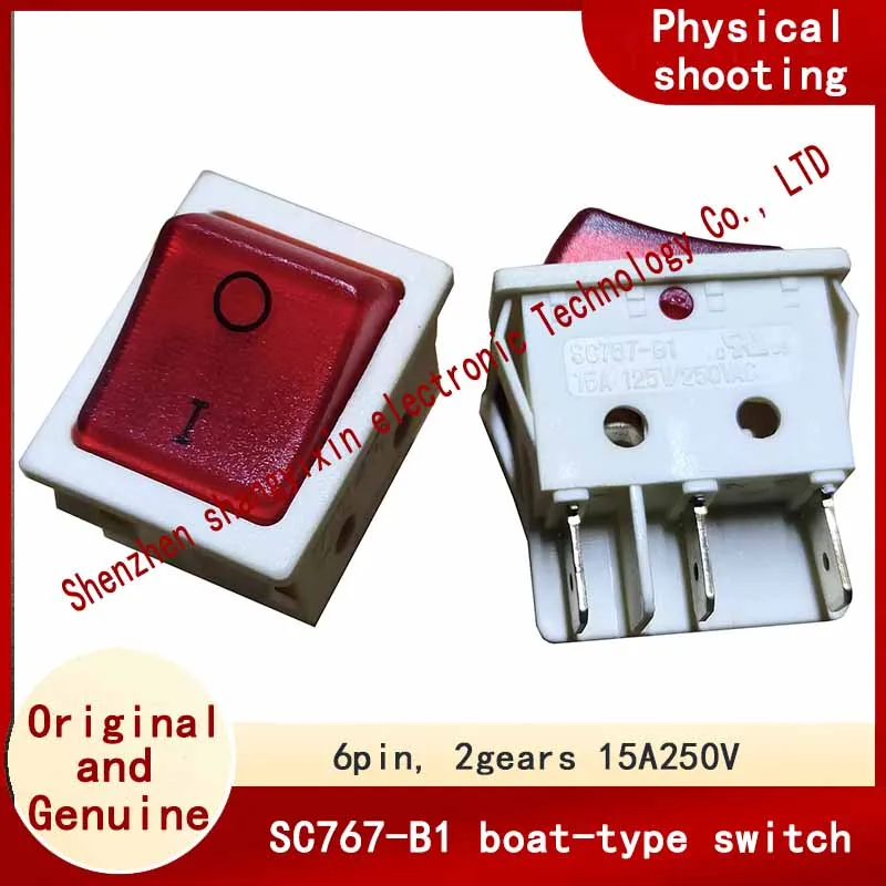 Original boat-type switch SC767-B1, 6-pin, 2-position, white with light, 15A 125V/250V, 32*25mm