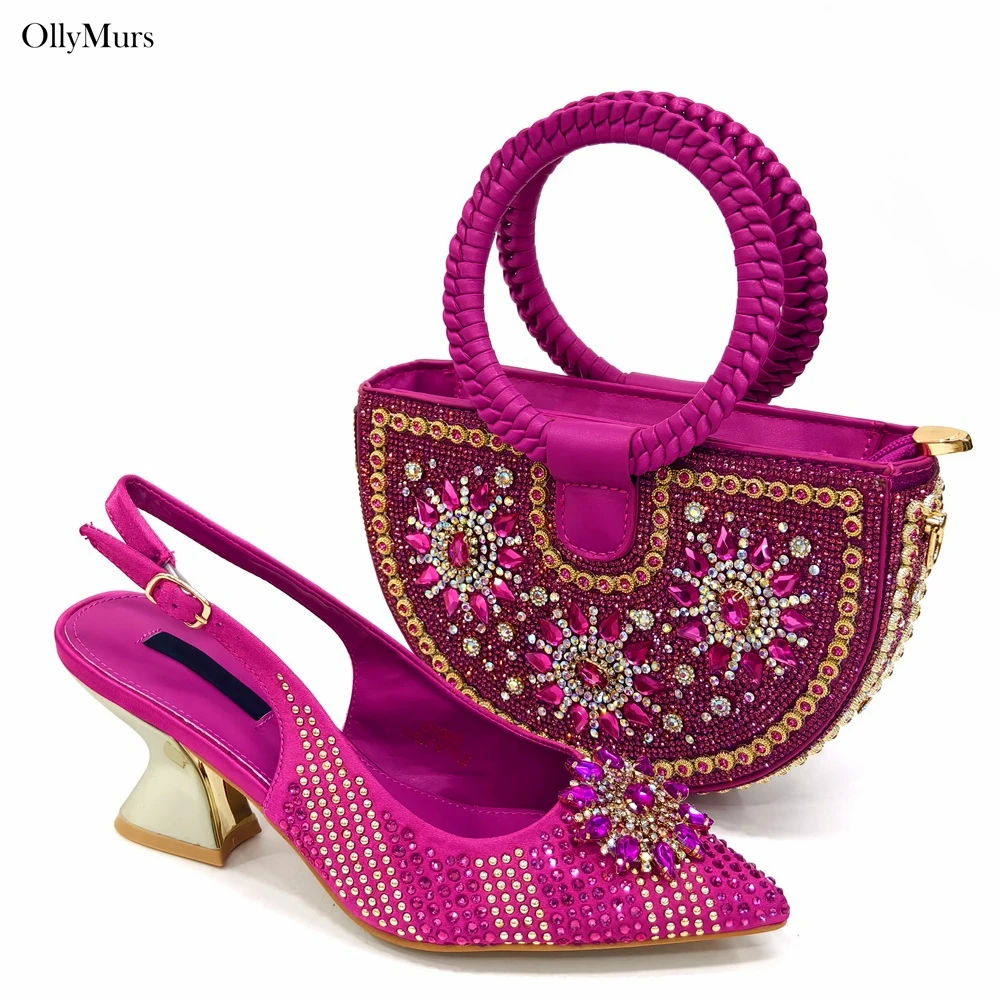 

Summer Nigerian Top Quality Pumps Shoes And Matching Bag Set For Party Dress New African Sandal Woman Shoes And Bags Set