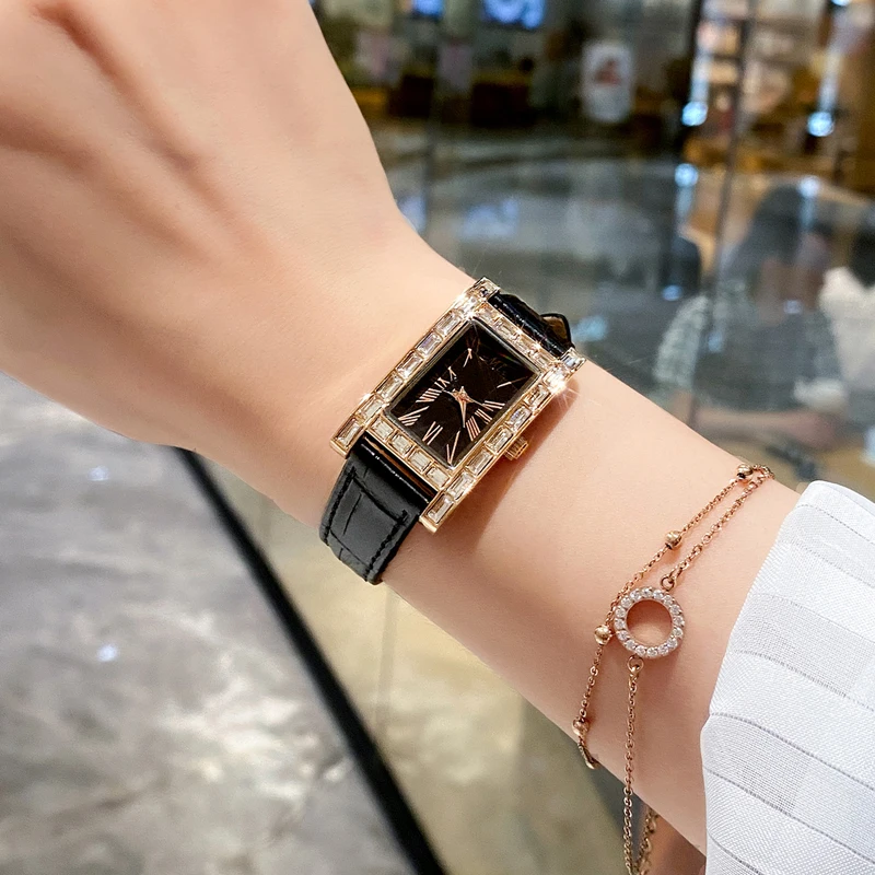 Women's Korean-Style Square Rhinestone Casual Starry Quartz Watch for Womens Business Watches