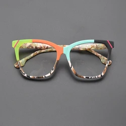 Fashion personality splicing multicolor square frosted glasses frame niche literary trend luxury brand optical prescription myop