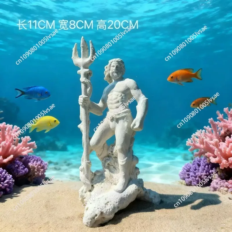 Fish Tank Character Shaped Stone Statue Decoration Poseidon Sea God Statue Underwater King Stone Statue Handmade Craft Landscape