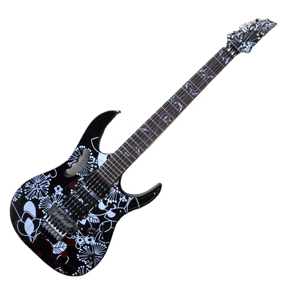 Black Electric Guitar Floyd Rose Bridge Chrome Hardware Custom Made
