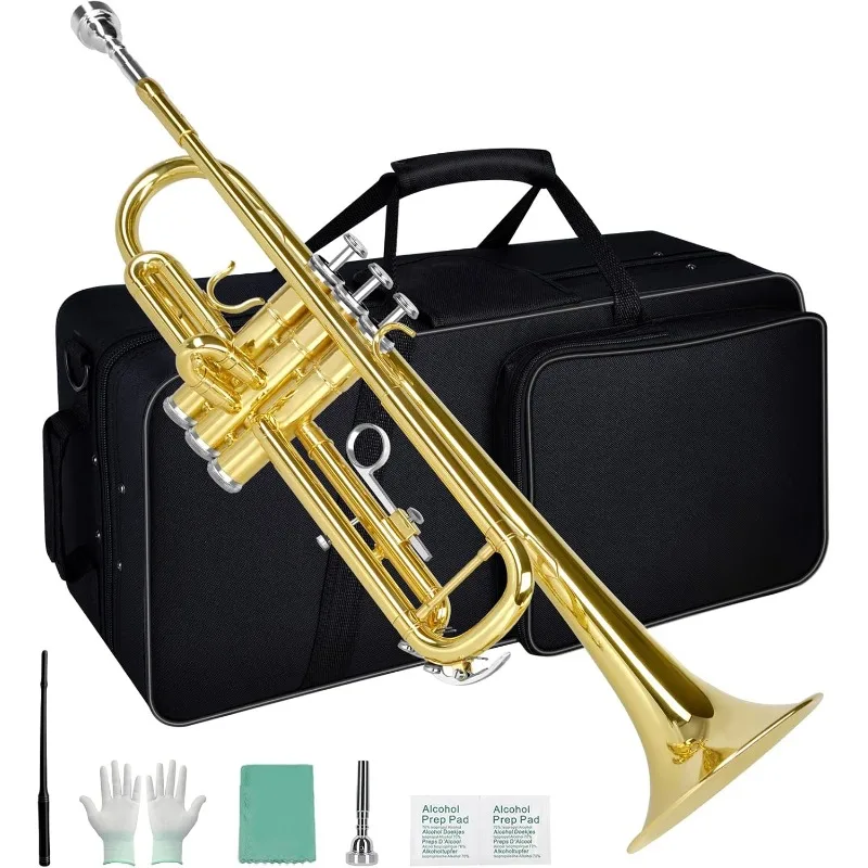 home.Bb Trumpet Standard Trumpet Set with Carrying Case,Gloves, 7C Mouthpiece and Cleaning Kit (Gold)