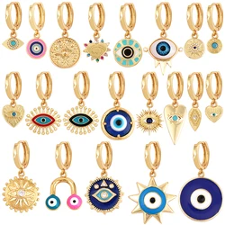 Fashion Evil Lucky Eye Charm Earring,Star Heart Round Geometry Brass 18K Real Gold Plated Colour,Trendy Jewelry Gift Supplies
