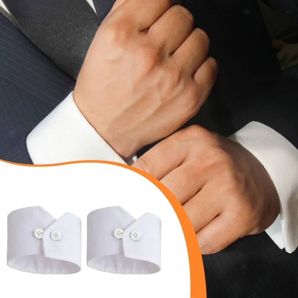

Элегантные бело-черные накладные манжеты на запястья, съемные полиэстеровые накладные воротники, аксессуар для костюма, черные пуговицы, простые накладные манжеты для рубашки