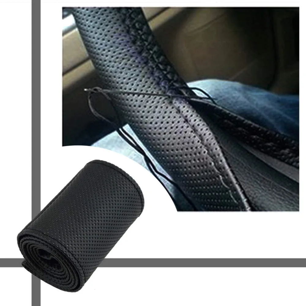 Universal Hot Sell Soft PU Leather Auto Car Steering Wheel Cover With Needles and Thread Skid-Proof Car Steering Wheel Protector