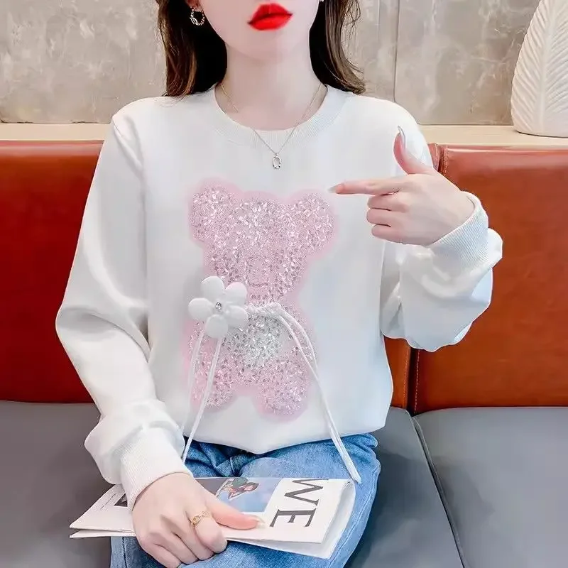 فضفاض الترتر البلوز للنساء Kpop رخيصة لطيفة اللون الأساسية ملابس الشباب دروبشيبينغ طويلة الأكمام امرأة البلوز القمم #2