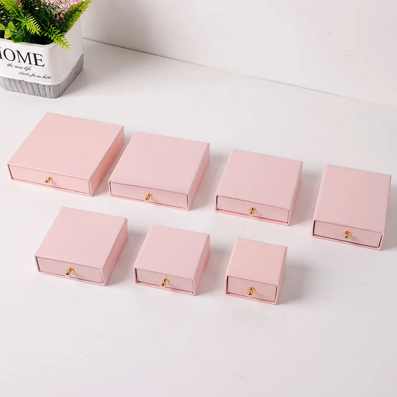 10pcs Square/Rectangle Paper Drawer DIY Jewelry Box with Brass Rivet  Rings Bracelet Necklace Earrings Gift Packaging Container